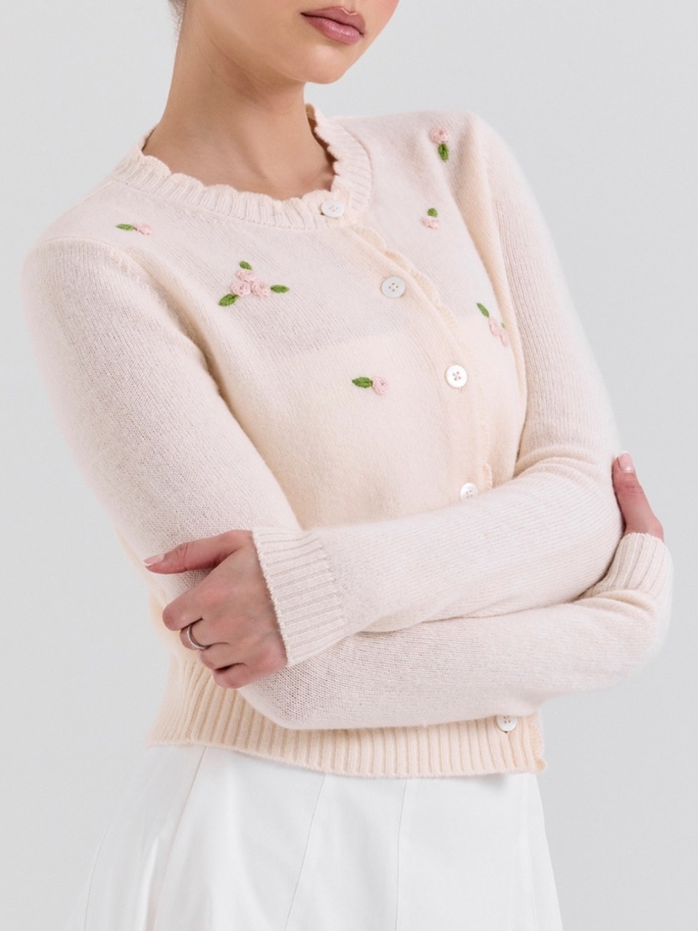 NEW House of CB Anjou 100% Wool Rose Embroidered Cardigan Small - Picture 6 of 17
